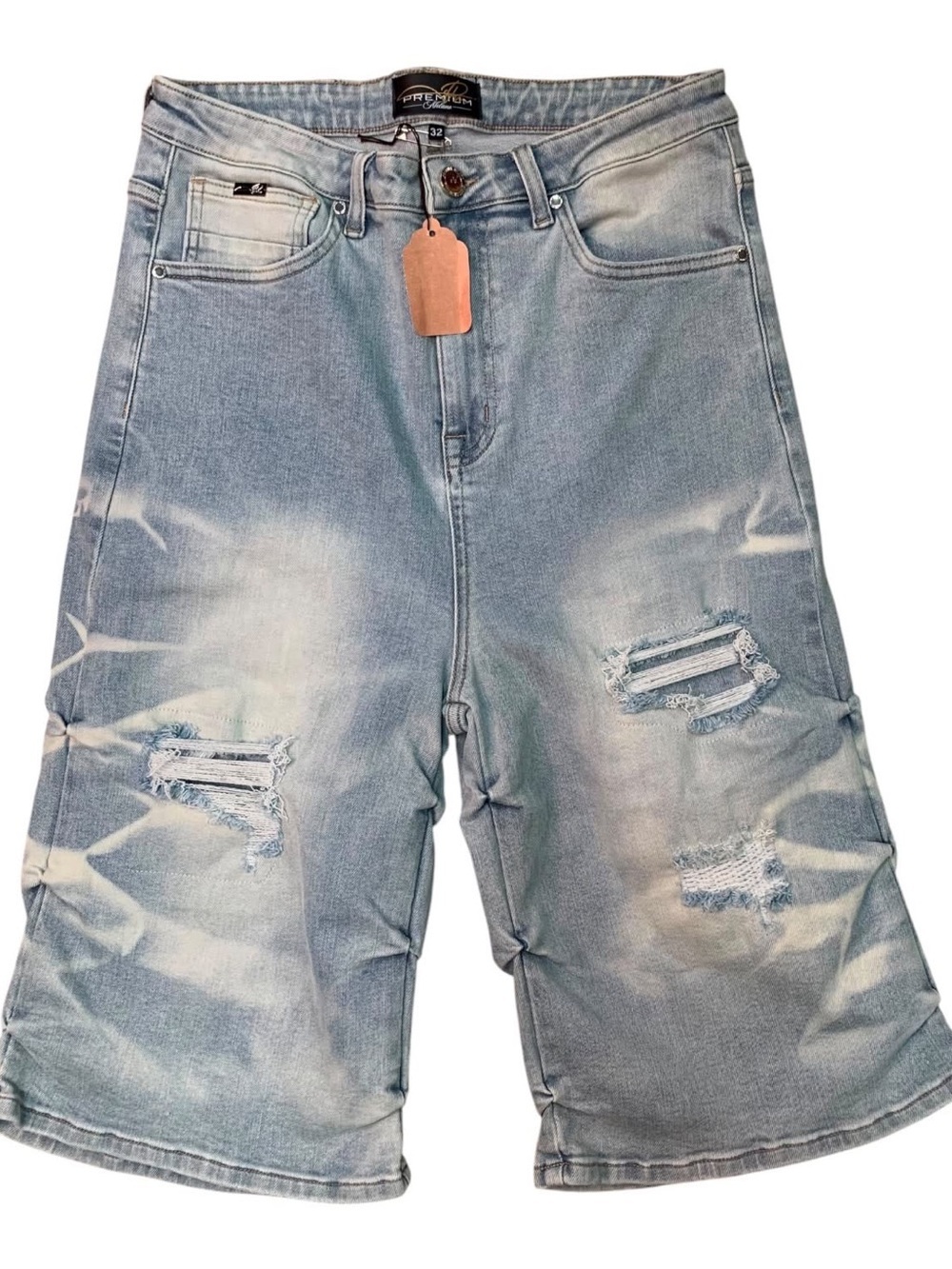 Sz 34 baggy Light Wash Distressed Men's Denim Shorts